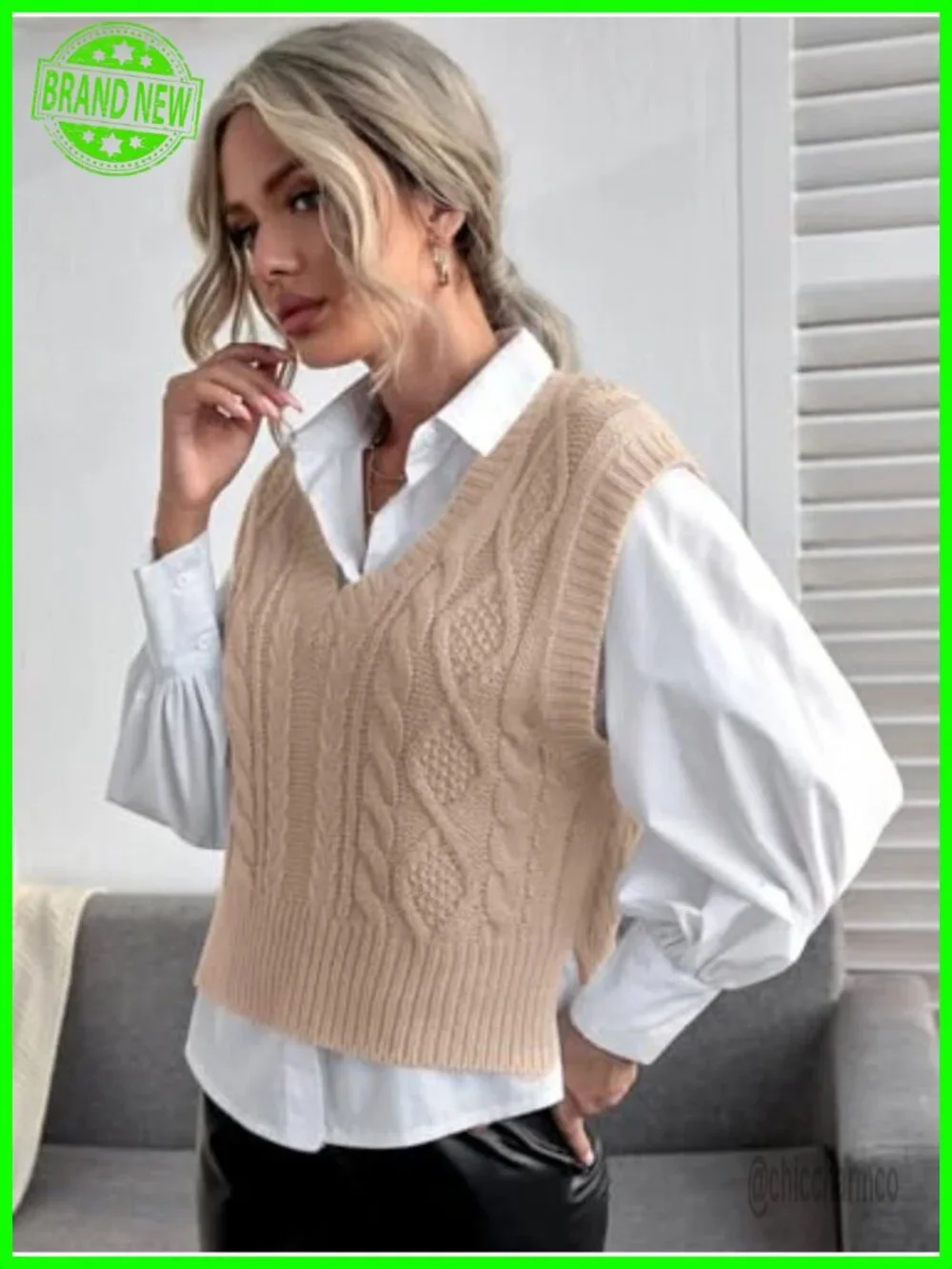 Women's V-Neck Sweater Vest Sleeveless Crop Pullover Knit Vest